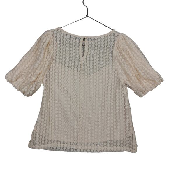 Lace Cottagecore Blouse Haute Monde Size Large Beige See Thru Back - Picture 2 of 4